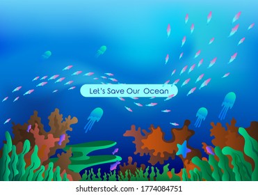 Vector illustration of underwater scenery background. Let's save our oceans. very good for posters