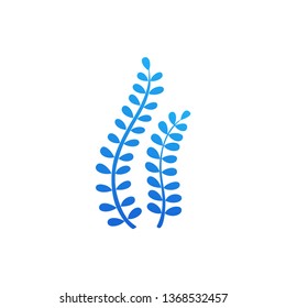 Vector illustration of underwater seaweed in flat style. Blue alga plant isolated on white background for logotype, card, design concept, mobile app.