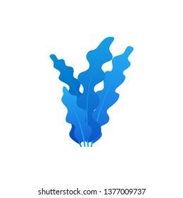 Vector illustration of underwater seaweed in flat style. Blue alga plant isolated on white background for logotype, card, design concept, mobile app.