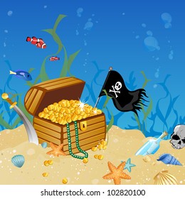 Vector illustration of an underwater treasure chest