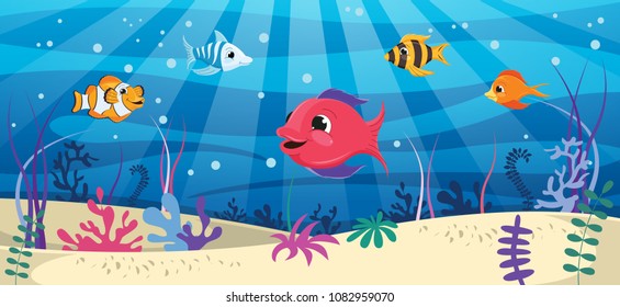 Vector Illustration Of Underwater World