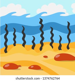 Vector illustration of the underwater world. Vector composition of cartoon life under water.