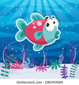 Vector Illustration Of Underwater World Fish