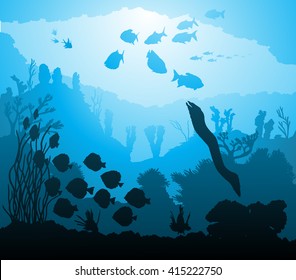 Vector illustration of underwater world with marine life