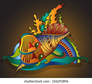 Vector illustration with underwater world of the tropical sea