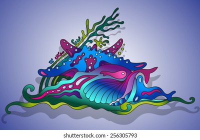 Vector illustration with underwater world of the tropical sea