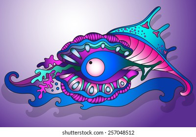 Vector illustration with underwater world of the tropical sea