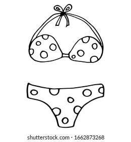 Ilustración vectorial de ropa interior, boceto blanco y negro, traje de baño. Dibujo vectorial para impresión, web, móvil e infografía sobre fondo blanco.