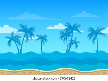 Vector Illustration of an Unending Sea Background with Palm Trees