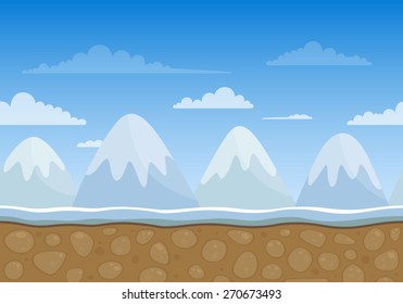Vector Illustration of an Unending Winter Landscape Background with Mountains
