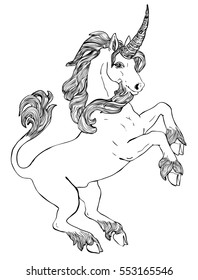 Vector illustration of unicorn black and white