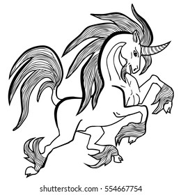 Vector illustration of unicorn black and white 