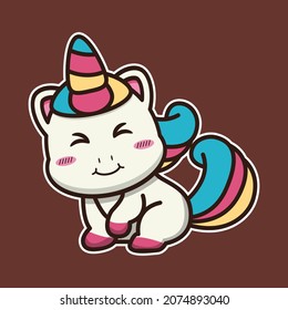 vector illustration of unicorn cute pose suitable for children's books, birthday cards, valentine's day.