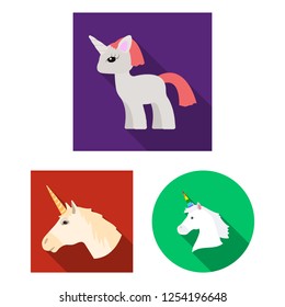 Vector illustration of unicorn and cute symbol. Set of unicorn and animal stock symbol for web.