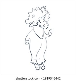 
Vector illustration of a unicorn in a disco style with a monochrome outline on an isolated background.