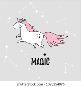 Vector illustration of a unicorn. Doodle or cartoon style icon.