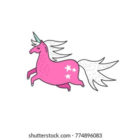 Vector illustration of a unicorn. Doodle or cartoon style icon.