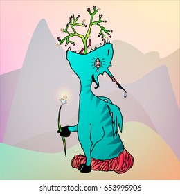 Vector illustration. Unicorn dragon. 