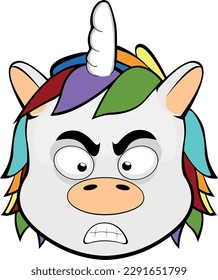 ilustración vectorial caricatura de unicornio con expresión de enfado