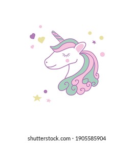 Vector illustration of a unicorn in a flat design style using pastel colors. Cute unicorn character
