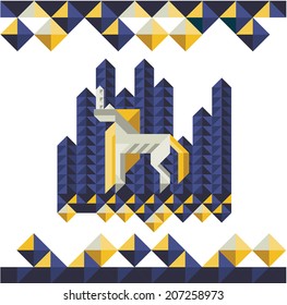 Vector illustration of a unicorn and a forest at night