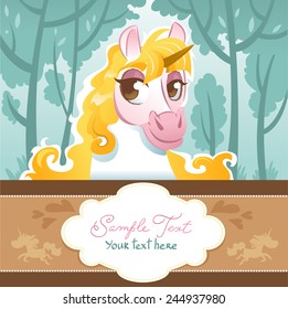 Vector illustration with unicorn head and forest