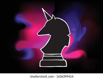 Vector Illustration of Unicorn Horse Animal with Neon Background