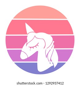 Vector Illustration of Unicorn Horse with Circle Sunset of Red, Pink, and Violet Color. Graphic Design for Background, T-shirt, Template, and More