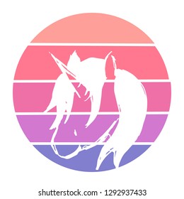 Vector Illustration of Unicorn Horse with Circle Sunset of Red, Pink, and Violet Color. Graphic Design for Background, T-shirt, Template, and More