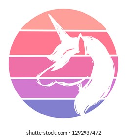 Vector Illustration of Unicorn Horse with Circle Sunset of Red, Pink, and Violet Color. Graphic Design for Background, T-shirt, Template, and More