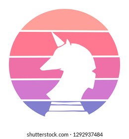 Vector Illustration of Unicorn Horse with Circle Sunset of Red, Pink, and Violet Color. Graphic Design for Background, T-shirt, Template, and More