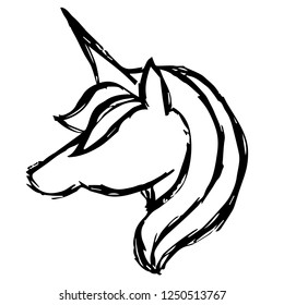 Vector Illustration of Unicorn Horse Fantasy Drawn, Ink, Brush, Sketch for Isolated Graphic Design Outline, Sign, Symbol and more