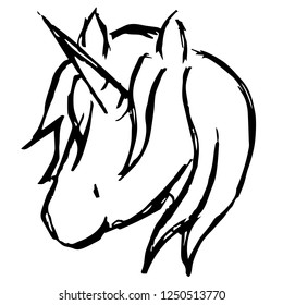 Vector Illustration of Unicorn Horse Fantasy Drawn, Ink, Brush, Sketch for Isolated Graphic Design Outline, Sign, Symbol and more
