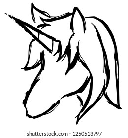 Vector Illustration of Unicorn Horse Fantasy Drawn, Ink, Brush, Sketch for Isolated Graphic Design Outline, Sign, Symbol and more