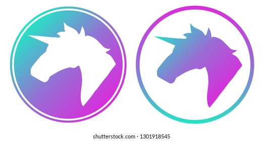 Vector Illustration of Unicorn Horse with Gradient Circle Blue and Violet. Logo, Sticker and Icon for Graphic Design. 