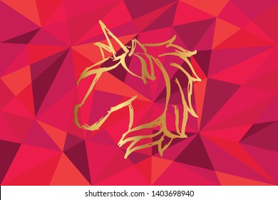 Vector Illustration of Unicorn Horse Icon with Red Polygon and Geometric. Graphic Design for Template, Layout, Background, Poster and More.