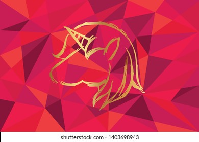 Vector Illustration of Unicorn Horse Icon with Red Polygon and Geometric. Graphic Design for Template, Layout, Background, Poster and More.