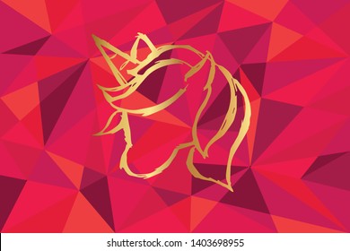 Vector Illustration of Unicorn Horse Icon with Red Polygon and Geometric. Graphic Design for Template, Layout, Background, Poster and More.