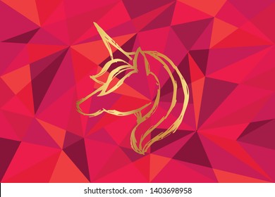 Vector Illustration of Unicorn Horse Icon with Red Polygon and Geometric. Graphic Design for Template, Layout, Background, Poster and More.