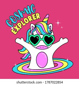 VECTOR ILLUSTRATION OF A UNICORN INSIDE OF A RAINBOW, SLOGAN PRINT