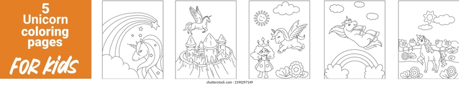 Vector illustration of unicorn isolated on white background. For kids coloring book. Unicorns vector, Coloring book page unicorn. Coloring page with unicorn
