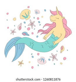 Vector illustration of unicorn mermaid