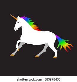 Vector illustration of unicorn on black background. Element for design.