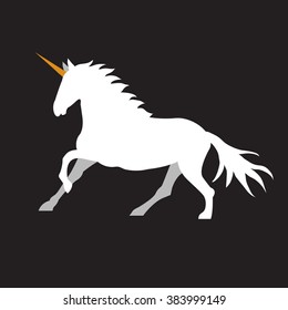 Vector illustration of unicorn on black background. Element for design.