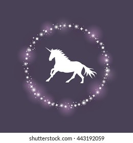 Vector illustration of unicorn on dark blue background. Elements for design.