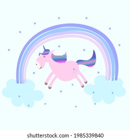 Vector illustration of the unicorn on the rainbow