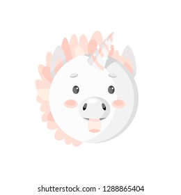 Vector illustration of unicorn. Pink and white unicorn. Vector print