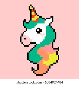 Vector illustration unicorn in pixel art