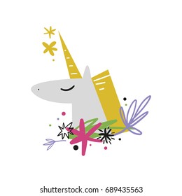 Vector illustration, unicorn. Print, sticker, label, element for design.