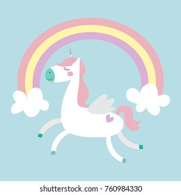 Vector Illustration Unicorn Rainbow Sky Clouds Stock Vector (Royalty ...